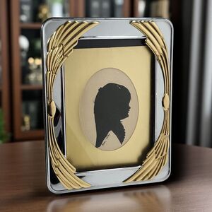 Vintage MCM Silver Gold Picture Frame 5x7 Hollywood Regency 1970s + Silhouette